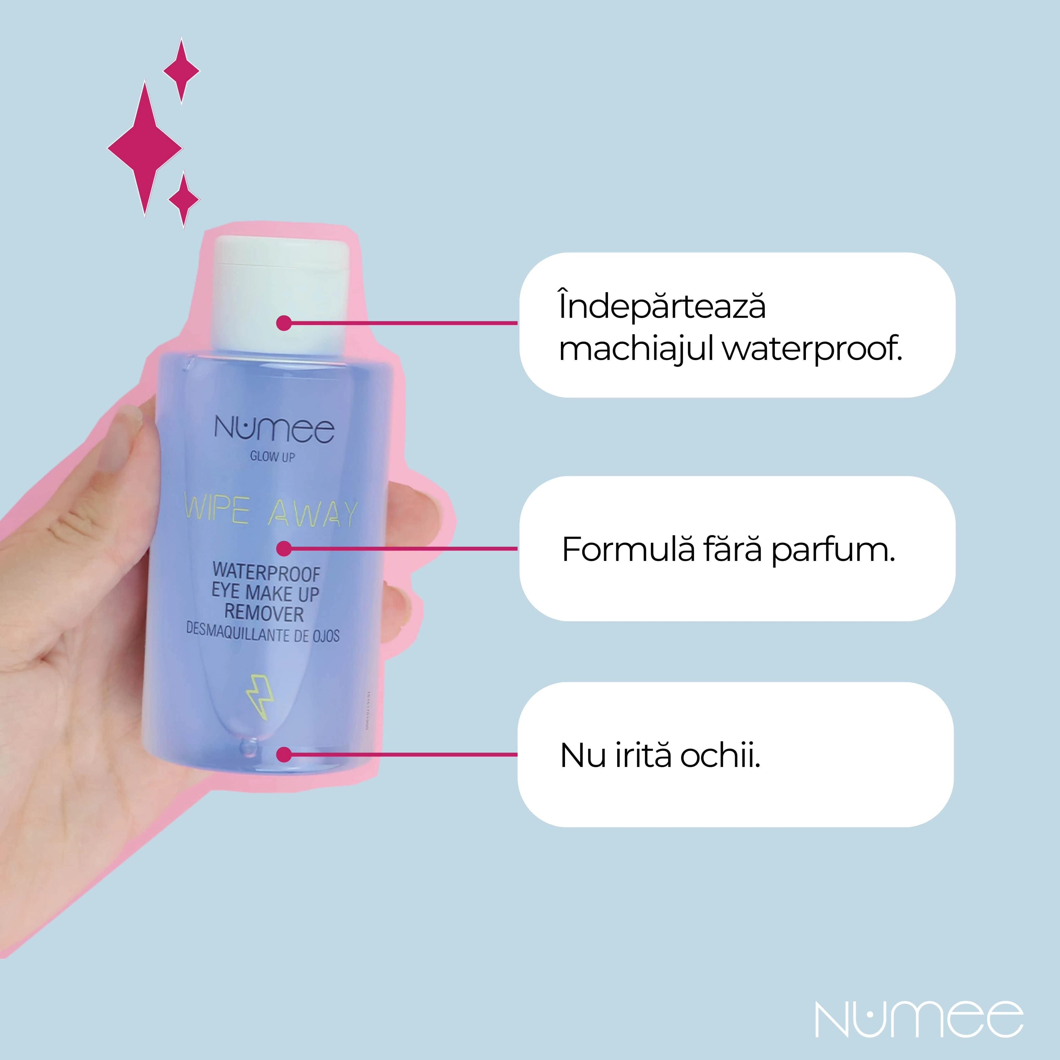 Apa Micelara Bifazica Numee Glow Up Wipe Away Waterproof Eye Makeup Remover