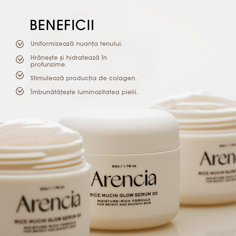 Ser cu Mucina de Orez Arencia Rice Mucin Glow Serum 30 Packed with Vitamins