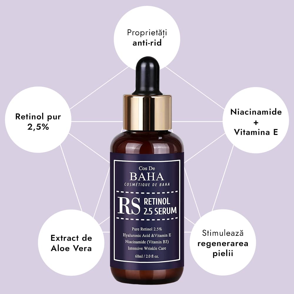 Ser cu Retinol Pur 2.5% - Cos DE BAHA Retinol 2.5% Facial Serum with Vitamin E 60ml