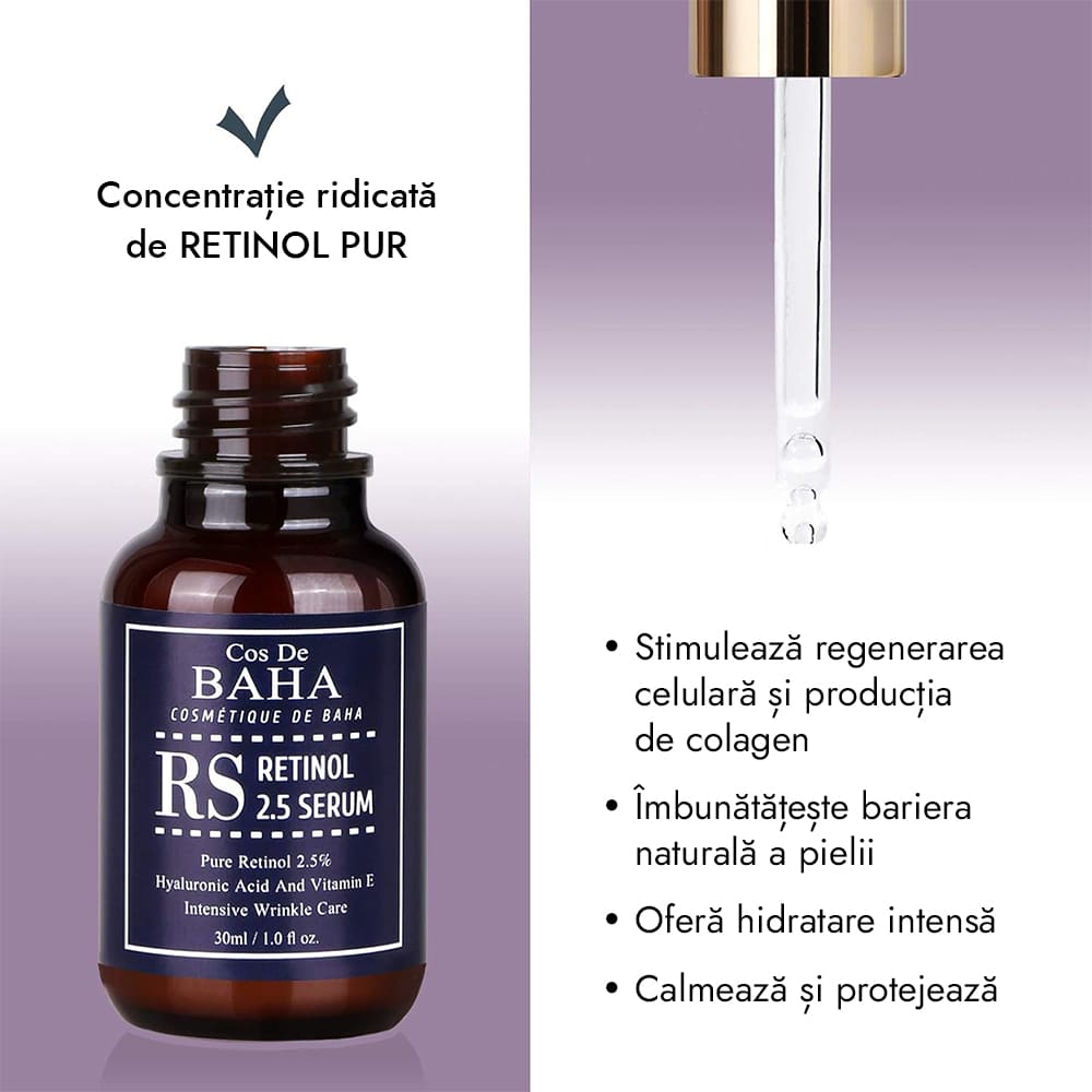 Ser cu Retinol Pur 2.5% - Cos DE BAHA Retinol 2.5% Facial Serum with Vitamin E 30ml RS