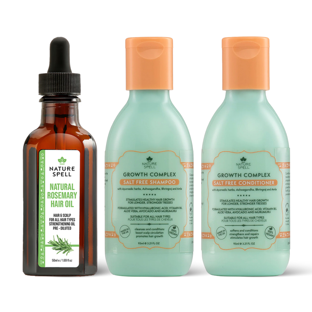 Set calatorie pt cresterea parului cu rozmarin Nature Spell Natural Hair Growth Travel Size