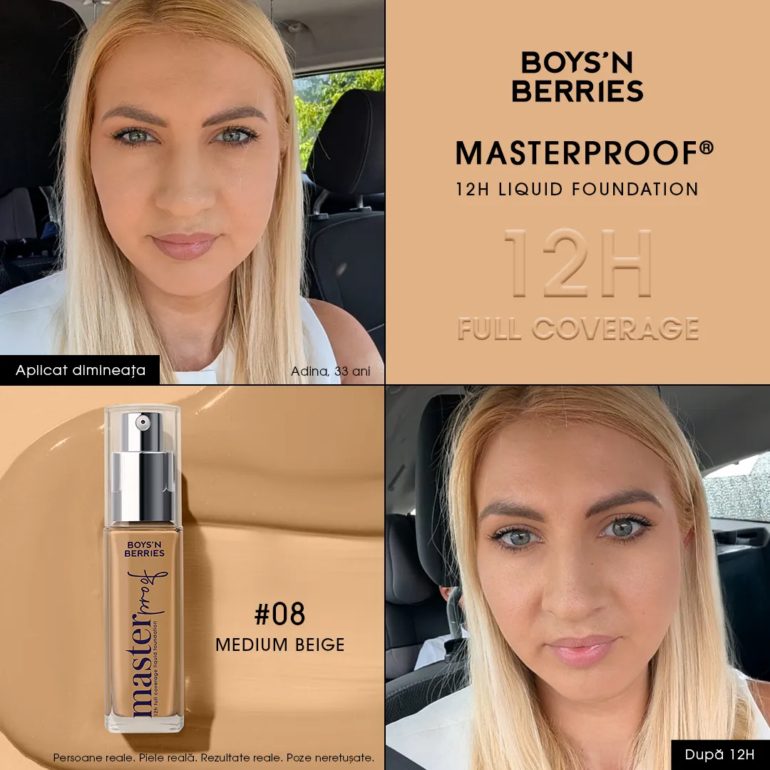 Fond de ten Boys`n Berries MASTERPROOF 12h Liquid Foundation Medium Beige